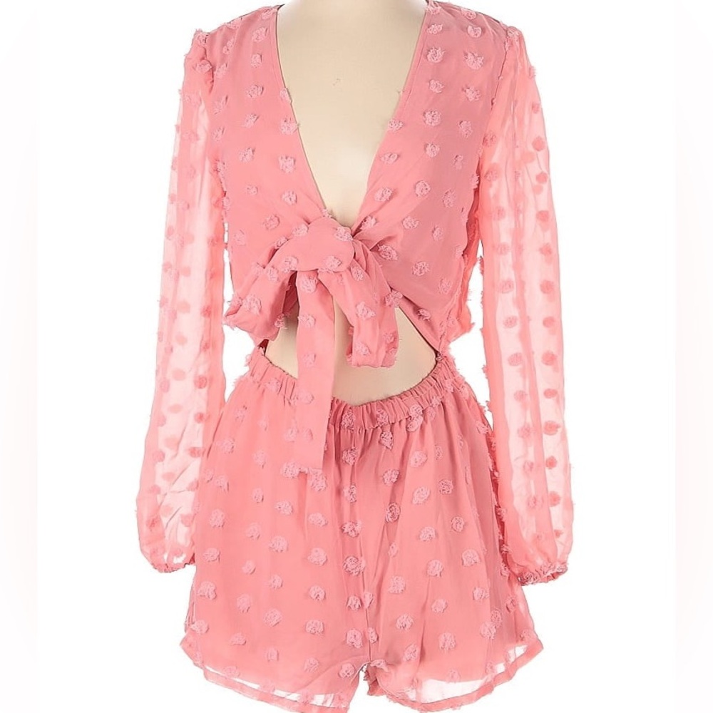 Pink polka dots long sleeve romper